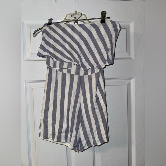 strapless romper. size large. blue and white striped. - Picture 3 of 3